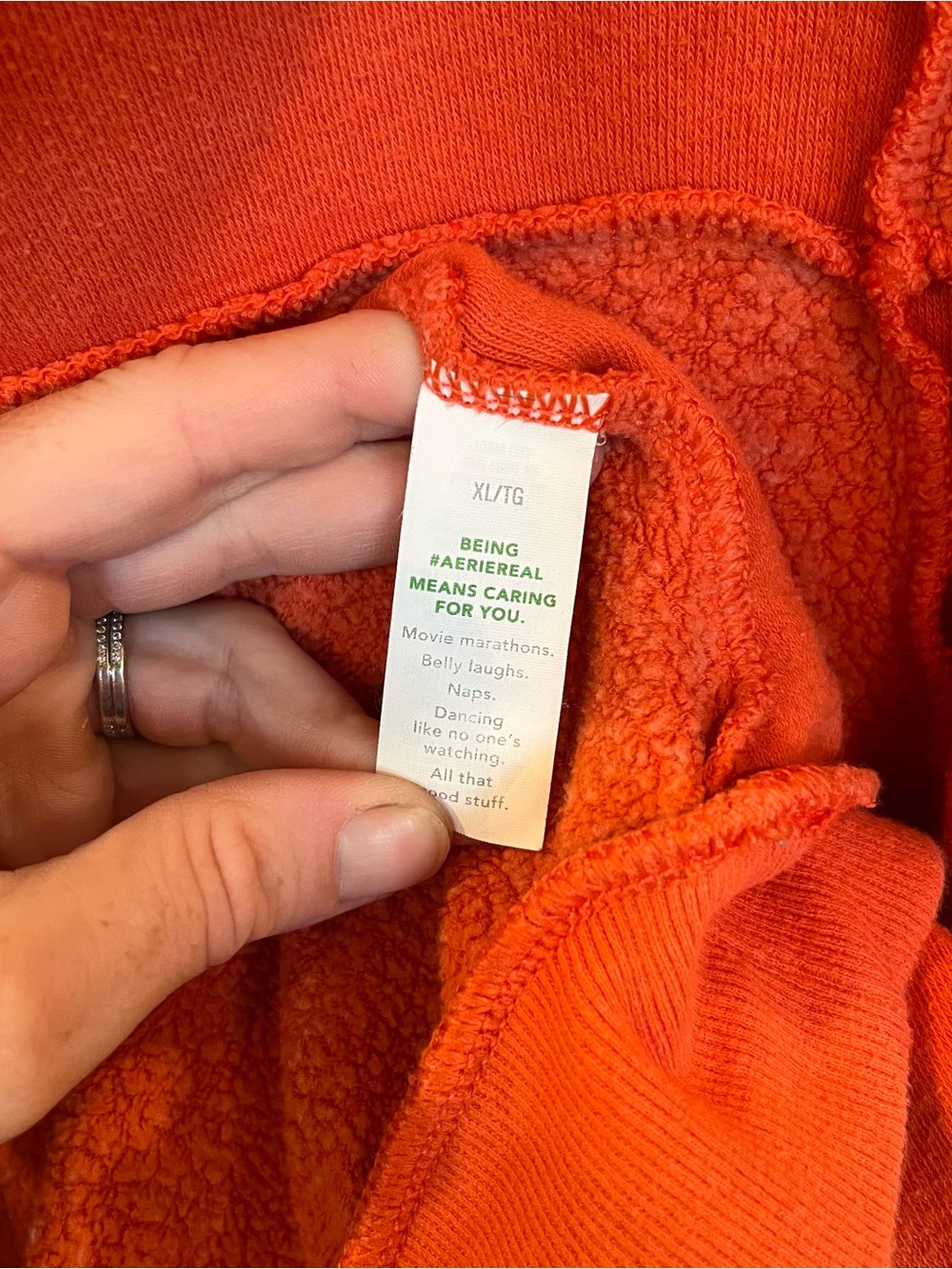 Aerie Womens XL Orange Patchwork Sherpa Hoodie Sweatshirt Pullover Relaxed - Picture 4 of 6